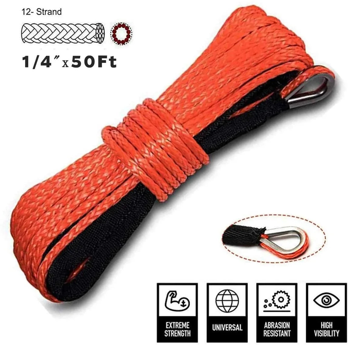 15M 7500LBS Synthetic Winch Rope Line Recovery Cable For Jeep Off Road 4WD ATV UTV Truck Boat SUV Synthetic Winch Towing Rope