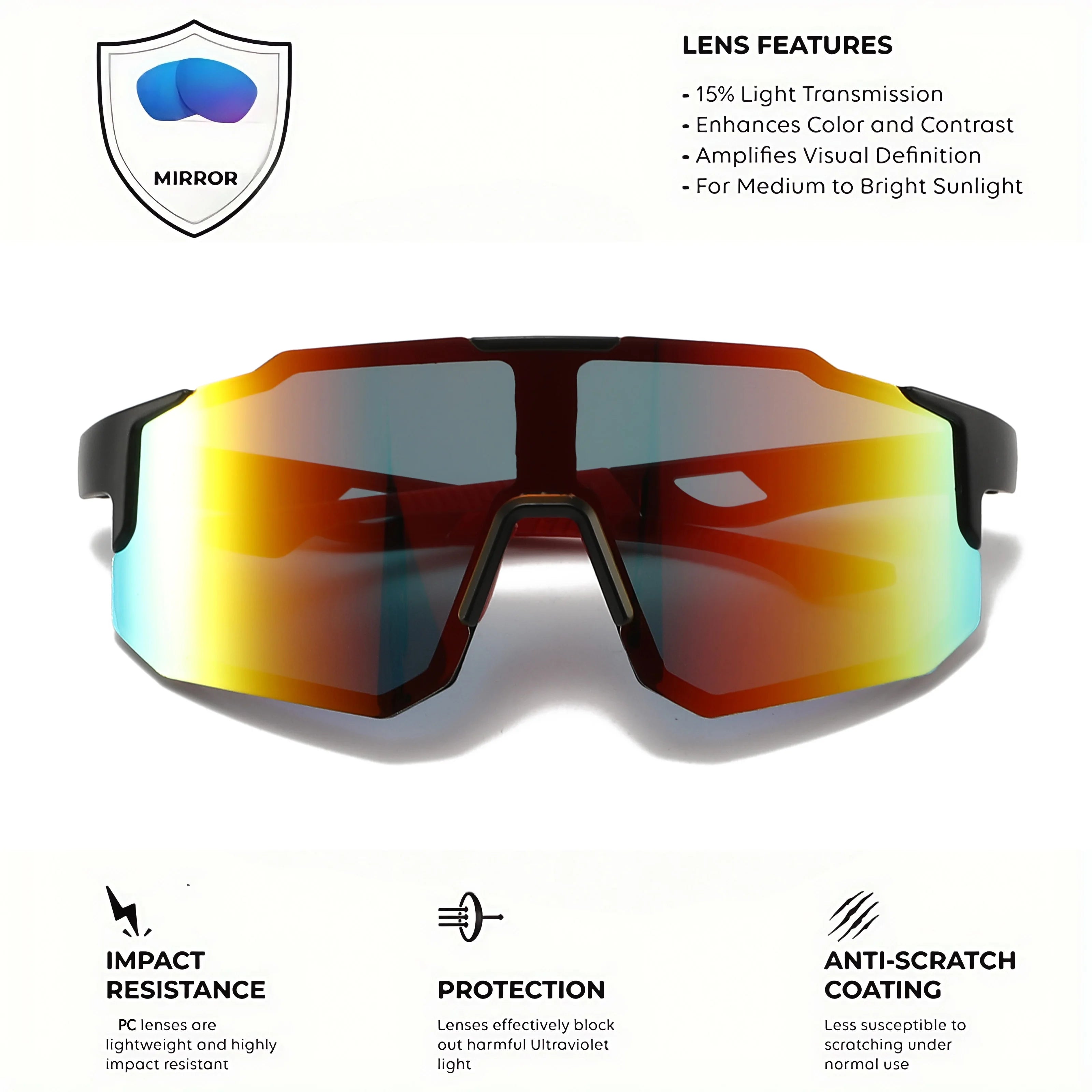 Oversized Sports Sunglasses - Wraparound Design, UV400 Unisex Comfort Fit for living the Outdoor lifestyle!