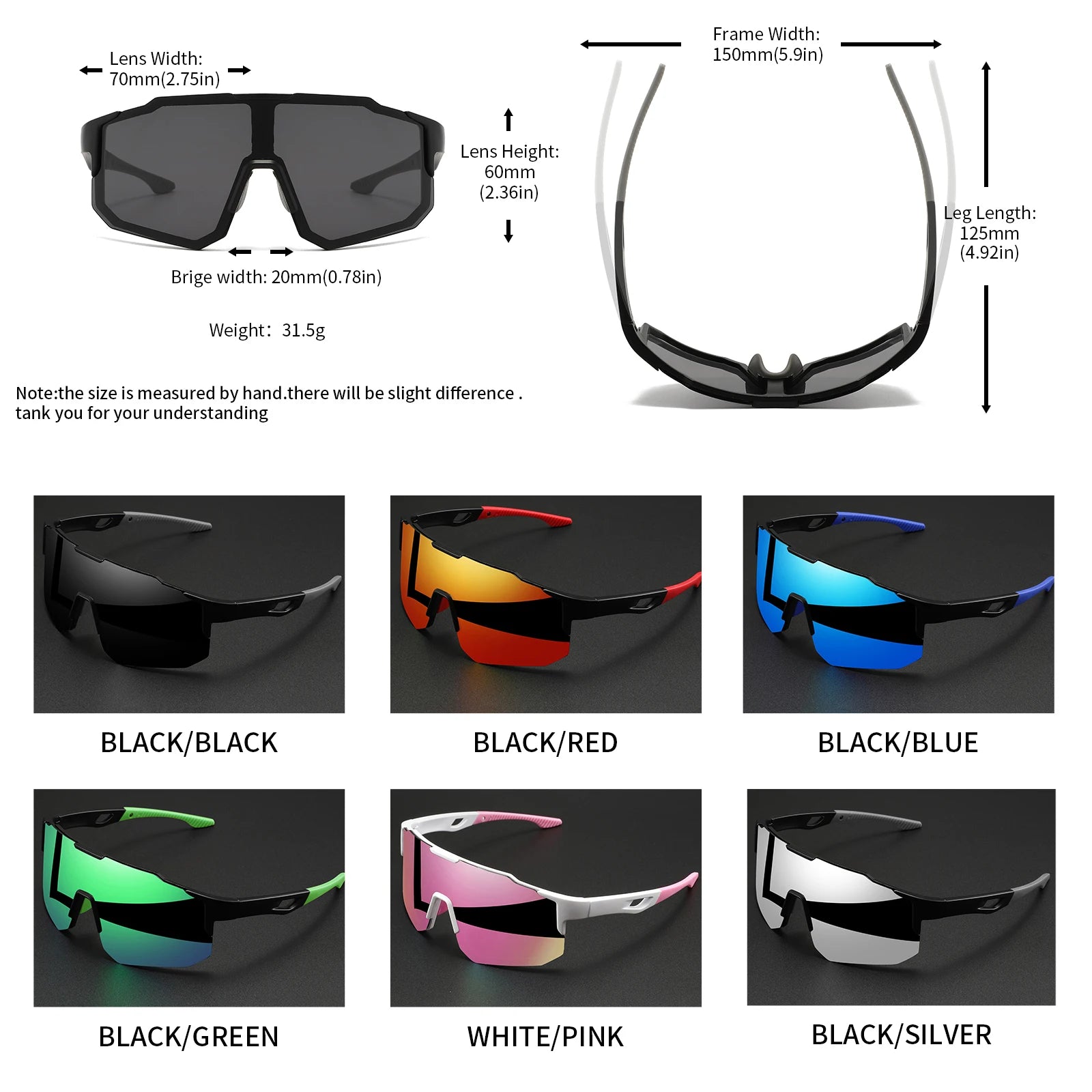 Oversized Sports Sunglasses - Wraparound Design, UV400 Unisex Comfort Fit for living the Outdoor lifestyle!