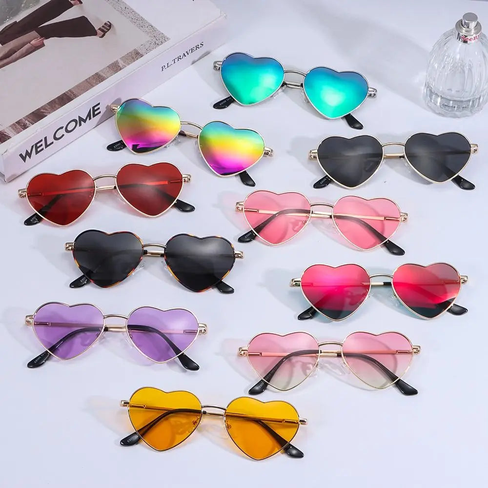 Heart-Shaped Sunglasses, Retro Metal Frame, Vintage 90s Glasses